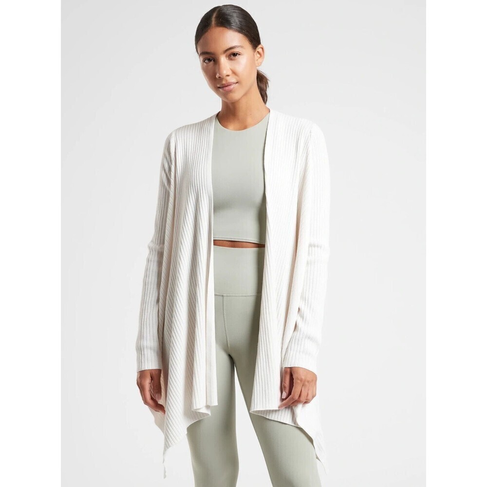 Athleta Open-Front Ribbed Drape Cardigan in White